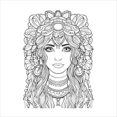 Boho style hippie girls coloring page