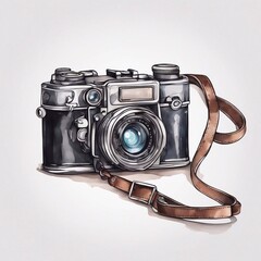 vintage camera watercolor sketch Grunge style generative ai illustration art