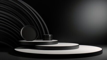 Abstract minimalistic black scene with geometric shapes. visualization AI