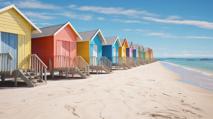 A vibrant row of beach huts on