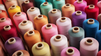 A vivid assortment of colorful thread spools