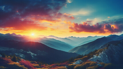 A stunning sunset over majestic mountains