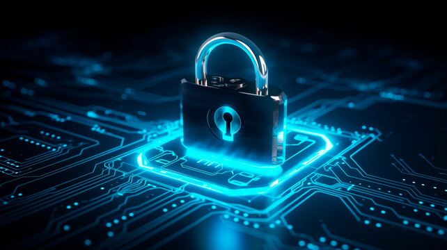 An emblem of a lock representing the idea of security and cybersecurity. Safeguarding against intruders and digital threats. Generative AI 