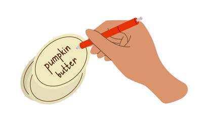 Home canning. Hand signs stickers for canned food. Colorful flat vector illustration.