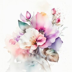 watercolor background with pink flowers