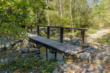 Wooden bridge in Homole Ravine in Pieniny mountains