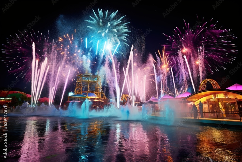 Poster fireworks by pool