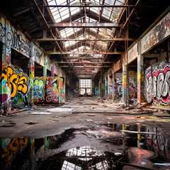 Industria abbandonata. Graffiti. Ai generated.