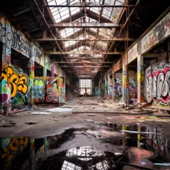 Fotobehang Industria abbandonata. Graffiti. Ai generated. © zchris22