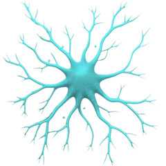 blue neuron illustration isolated on white or transparent background, generative ai, blue neuron for design