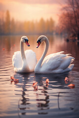 Fototapeta premium Two swans in the lake Generative AI