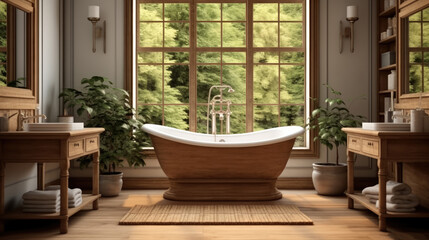 Fototapeta na wymiar Interior design of Bathroom in Farmhouse style.
