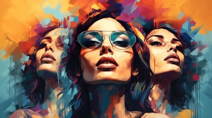 Fototapeta premium woman oil painting, Art illustration, background depicting the pride day and the LGBT community with diverse people.