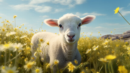 Obraz premium A sheep standing in a vibrant field