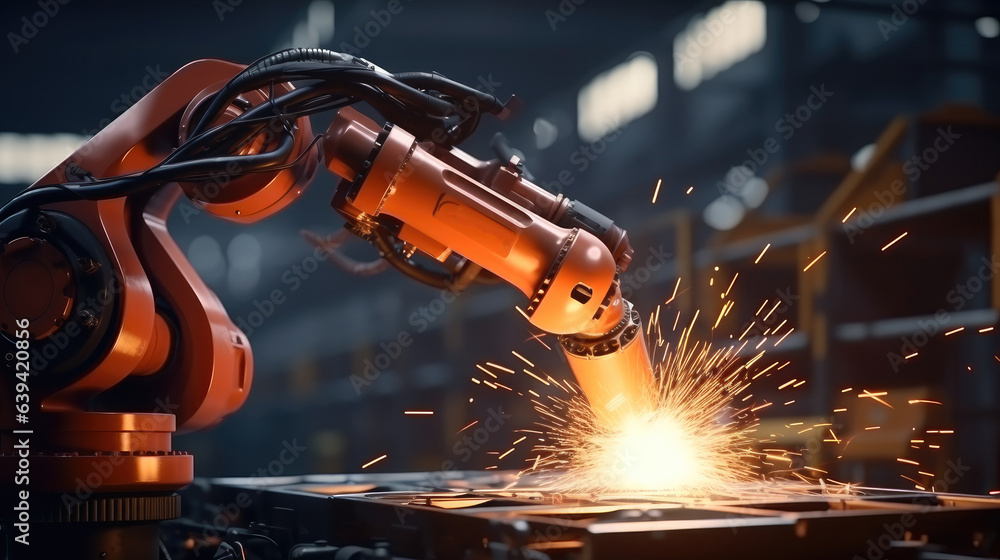 Aufkleber welding robotics automatic arms machine in intelligent factory automotive industrial.