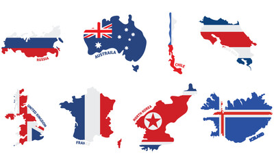 Fototapeta premium Set of colored country maps with its flags Vector