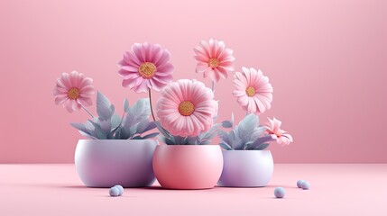 Banner design featuring isolated artificial flower pots.