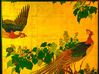 京都、島原の角屋松の間の襖絵