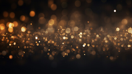 Golden bokeh, raining light, blurry lights, blurry background, gold confettis on a black background, yellow and orange, night lights, city lights, haze, depth of field, round bokeh, circle bokeh