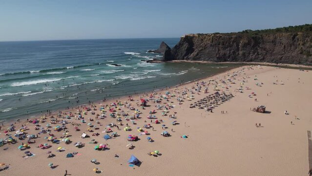 Aerial view of Praia de Odeceixe, Alentejo, Portugal