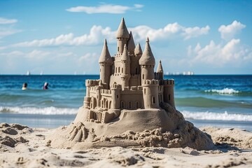 Sandcastle on beach. Generative ai