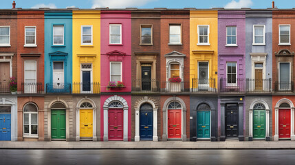 Fototapeta premium A vibrant row of multi-colored doors