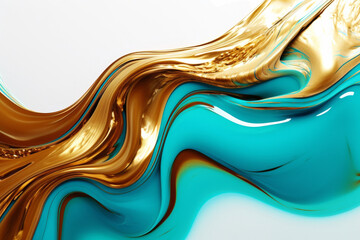 Beautiful fluid color background with blue and gold colors.generative ai
