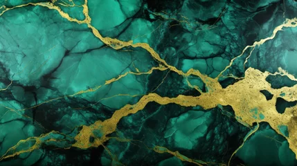 Poster Beautiful background of green marble with the addition of gold.generative ai  © Ivan