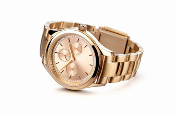 Beautiful luxury golden watch isolated on white background.generative ai
