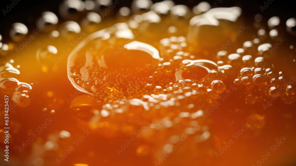 Poster the detailed texture of a sful of soup illuminated in slowmotion macro revealing tiny droplets of br