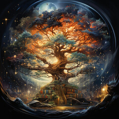 an oil painting of a tree of knowledge