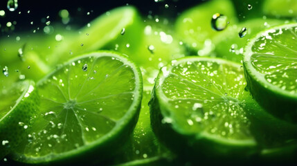 Drops of neon Margarita Mix float languidly through the air as if moved by an invisible current sparkling in the macro shot.