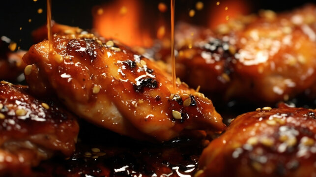 Intricate details of the marinade s texture popping into focus as it coagulates on a piece of chicken.