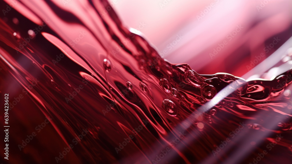 Poster a magnified view of the turbulent surface ripples as the red wine streams towards the bottom of the 