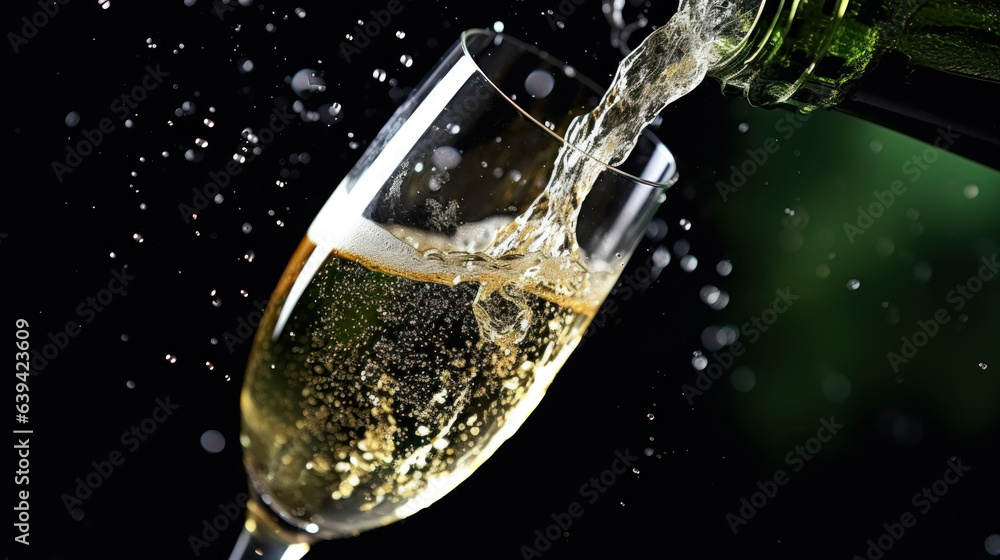 Poster a captivating closeup of the fizzy sparkling wine spilling into a glass in rous slow motion is seen 