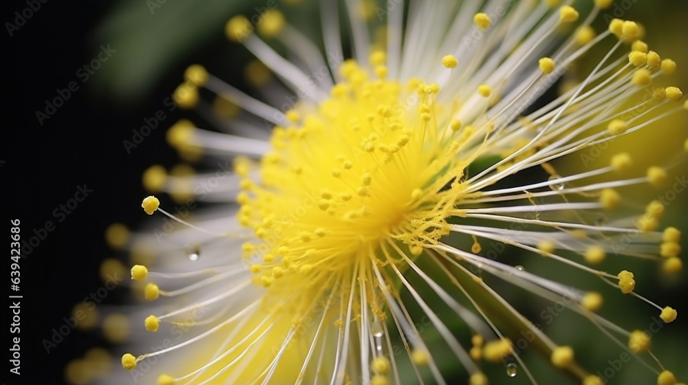 Poster a captivating macro view of a mimosa flower opening up slowly in ultra slow motion displaying its fi