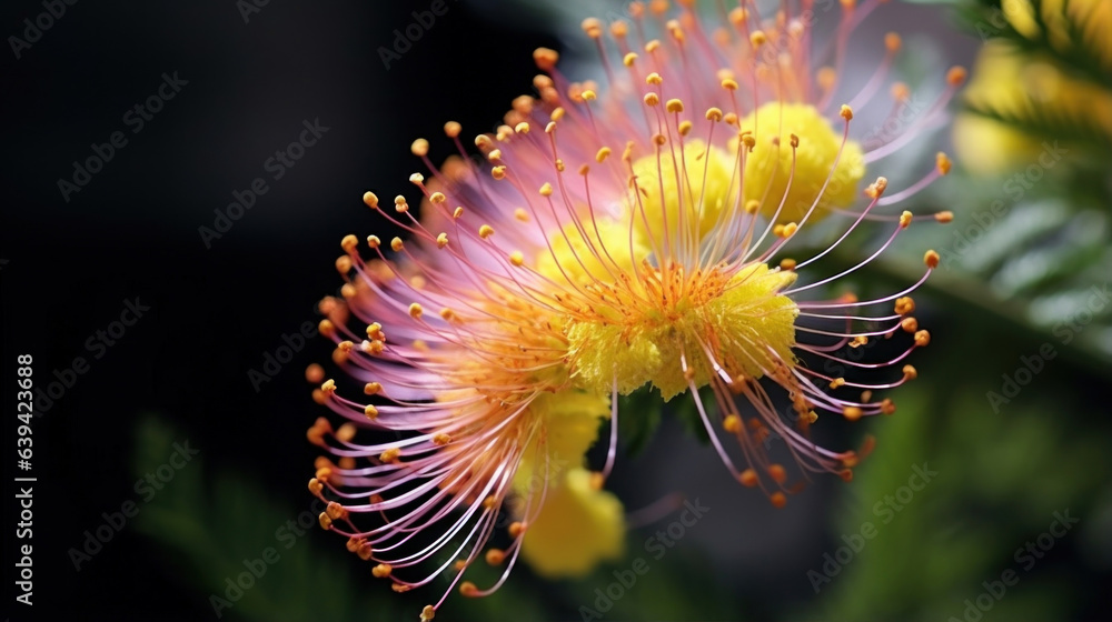 Aufkleber a beautiful macro shot of a mimosa flower unfurling and swaying softly in ultra slow motion showing 