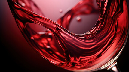 Luxurious swirl of ruby red wine as it slowly settles into its surrounding glass edges. - obrazy, fototapety, plakaty