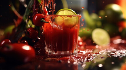A mesmerizing display of crimson hued Bloody Mary mix trickling down a smooth surface as the slow motion allows the eye to appreciate each and every drop in exquisite detail.