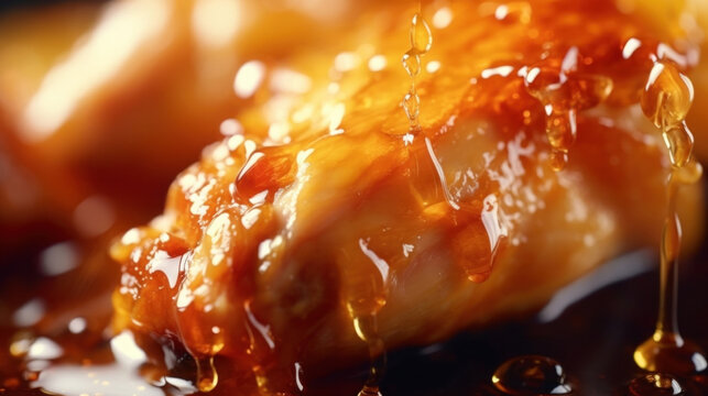 Intricate details of the marinade s texture popping into focus as it coagulates on a piece of chicken.
