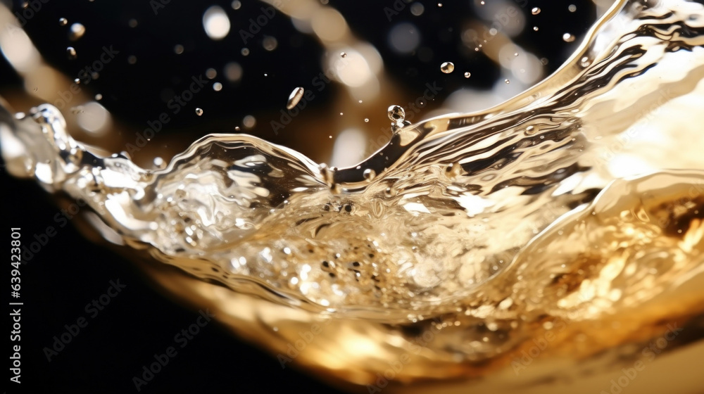 Aufkleber a captivating closeup of the fizzy sparkling wine spilling into a glass in rous slow motion is seen 