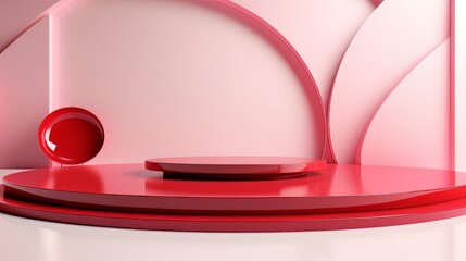 Abstract minimalistic red and white scene with geometric shapes. visualization AI