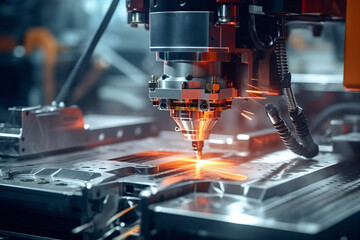 Automatic laser cutting or metal cutting. Automated machines, close up.generative ai
 - obrazy, fototapety, plakaty