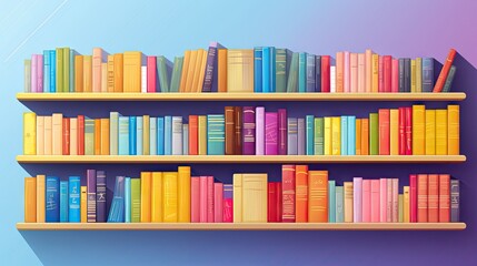 Naklejka premium Colorful books on a bookshelf, isolated illustration. Back to school concept.