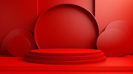 Abstract minimalistic red scene with geometric shapes. visualization AI