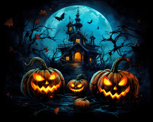 Fototapeta na wymiar Halloween pumpkin art. Jack of the Lantern. Dark back
