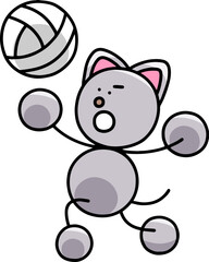バレーボールをするにゃんまるのイラスト(左右反転バージョン)　猫
