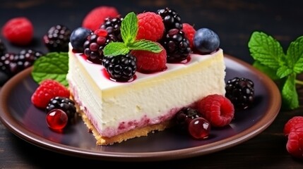 Custom made cheesecake with new berries and mint for dessert solid natural summer dessert pie cheesecake Cheese cake