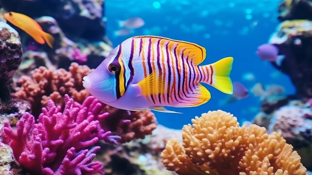 Creatures of the submerged ocean world Biological system Colorful tropical angle Life within the coral reef