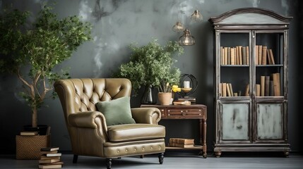 Nostalgic reading corner with antique furniture
